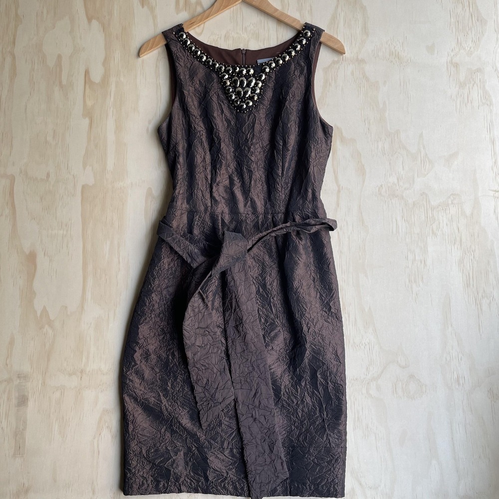 Rabbit Rabbit Rabbit‎ DESIGNS Dress Womens 10 Brown Beaded Sheath Party Cocktail